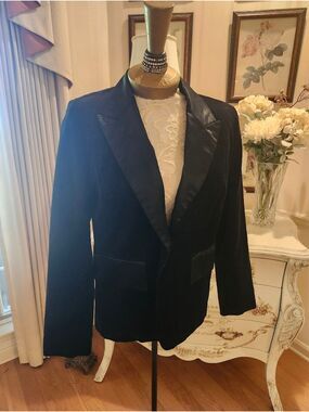 Vintage Black Velvet Tuxedo Blazer Satin Lapel Equestrian Hunt Club Size 10